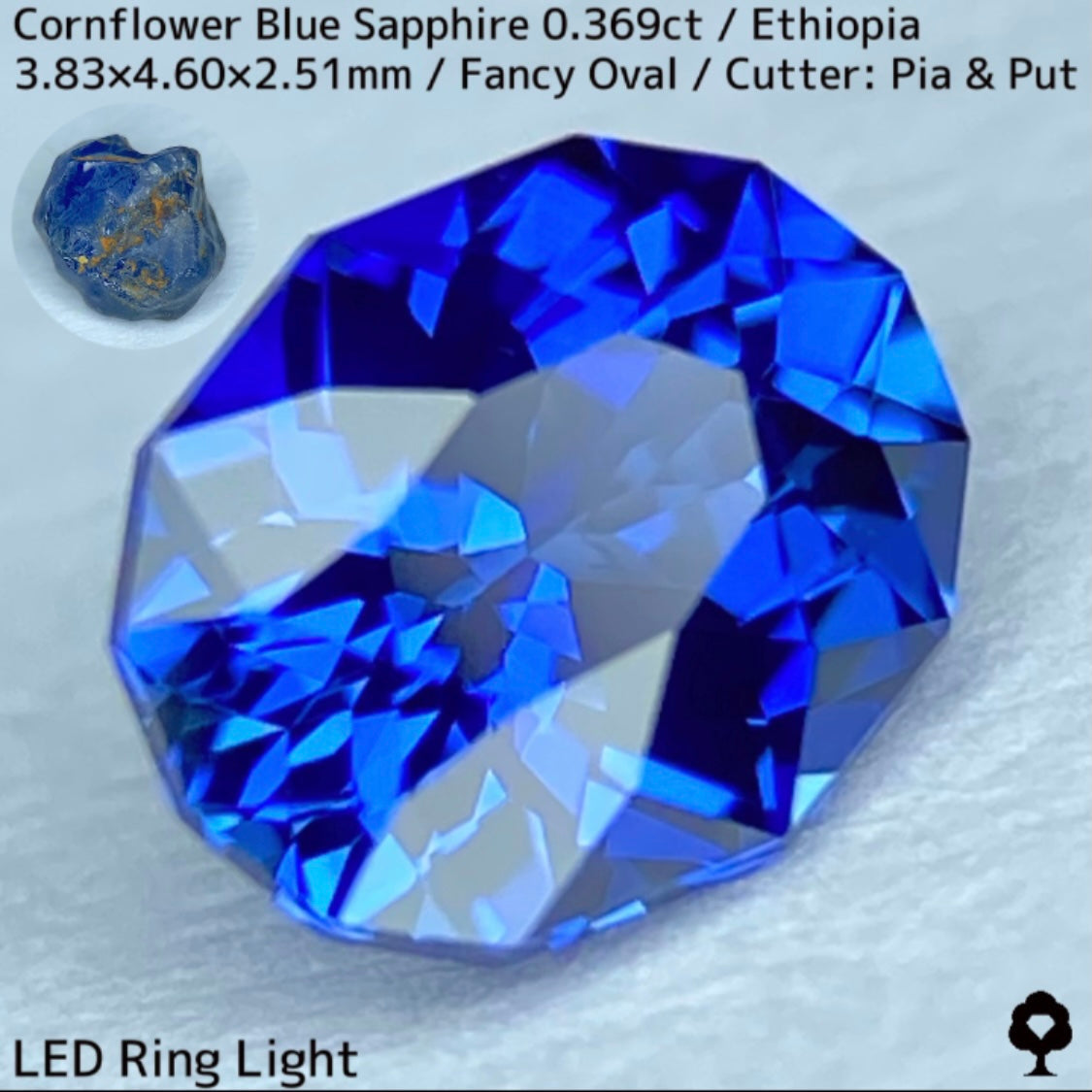Ethiopian cornflower blue sapphire 0.369ct ★ Vivid and gorgeous, clear, beautiful crystal cut ★ Comes with 0.88ct rough stone