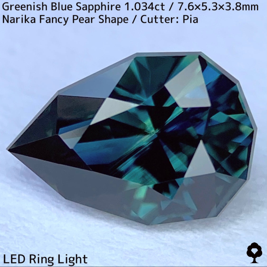 Greenish blue sapphire 1.034ct ★ Beautiful teal blue Narika cut with a sharp sparkle