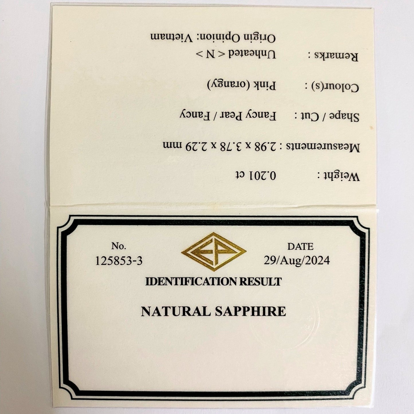 Un-Heat Silky Padparadscha Sapphire 0.201ct / Vietnam