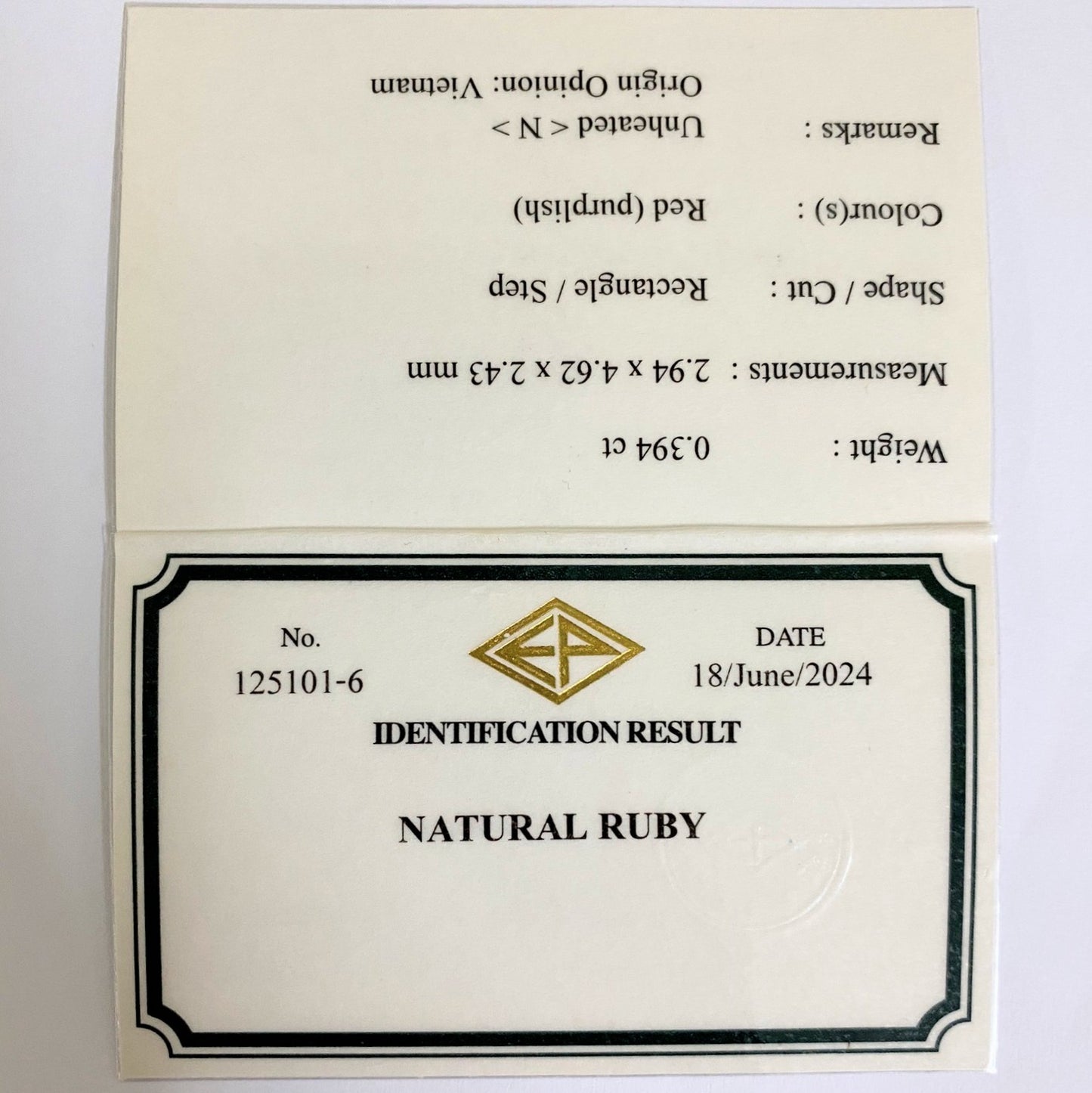 Un-Heat Ruby 0.394ct / Vietnam