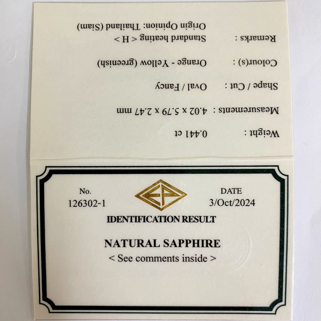 Yellow-Khaki Sapphire 0.441ct / Thailand