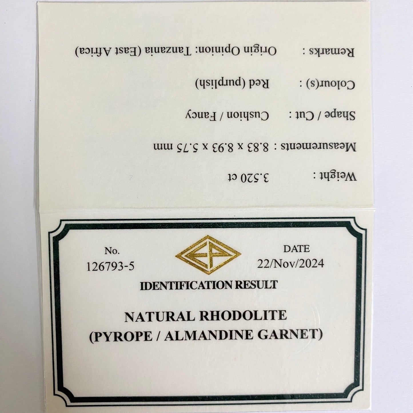 Rhodolite Garnet 3.520ct / Tanzania