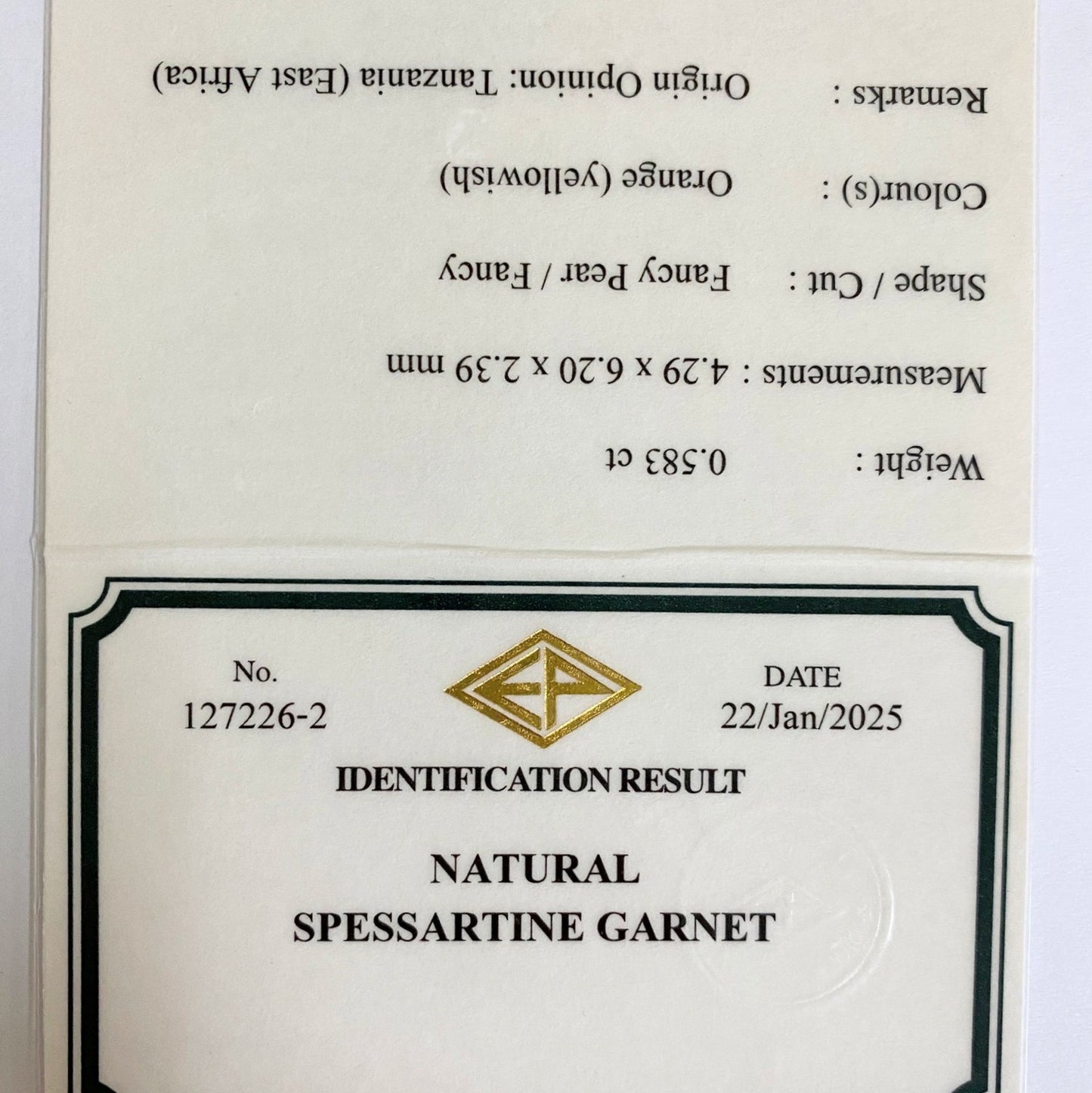 Spessartine Garnet 0.583ct / Tanzania