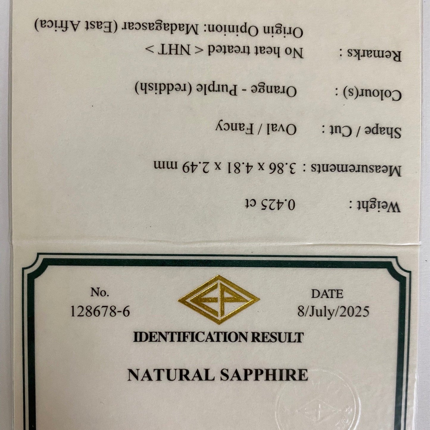 Un-Heat Sapphire 0.425ct / Madagascar