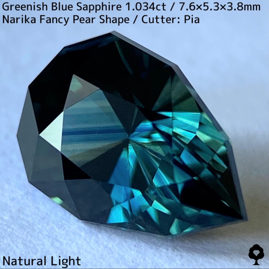 Greenish blue sapphire 1.034ct ★ Beautiful teal blue Narika cut with a sharp sparkle