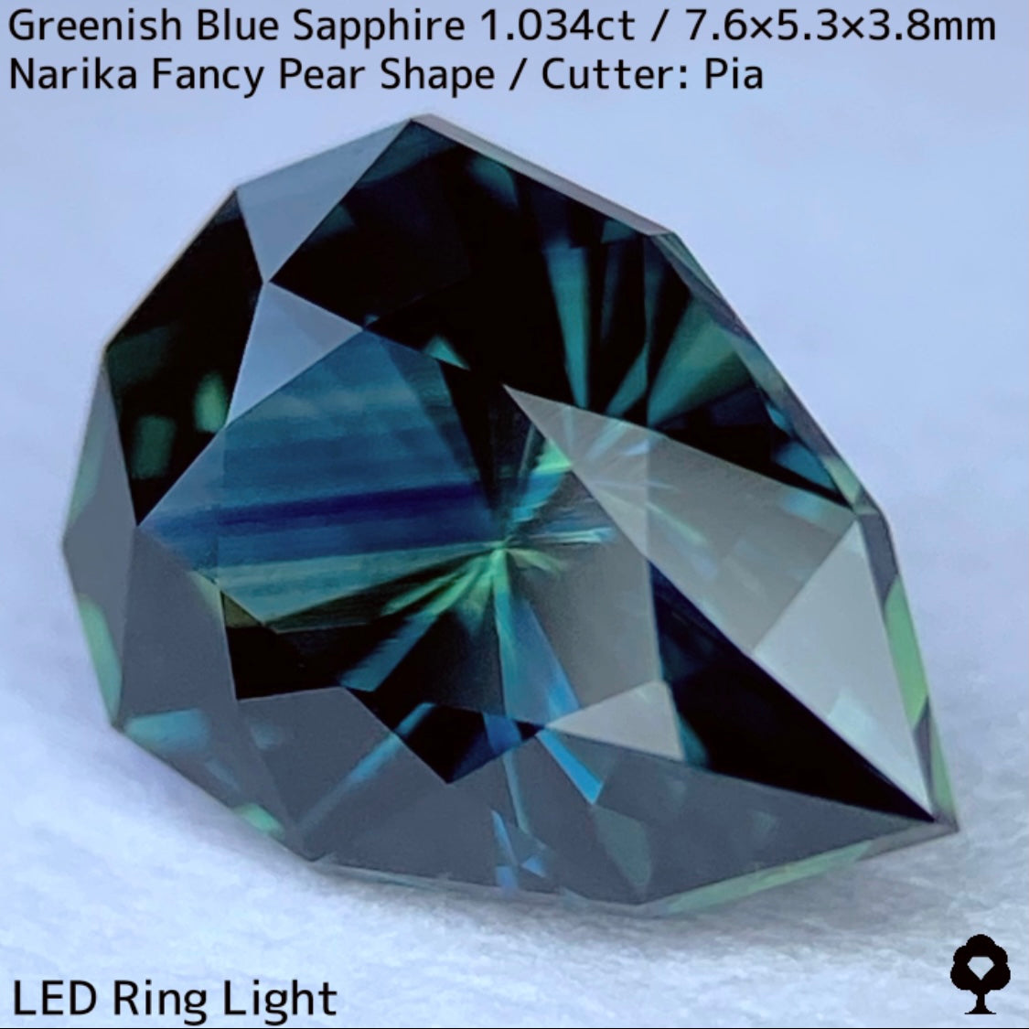 Greenish blue sapphire 1.034ct ★ Beautiful teal blue Narika cut with a sharp sparkle