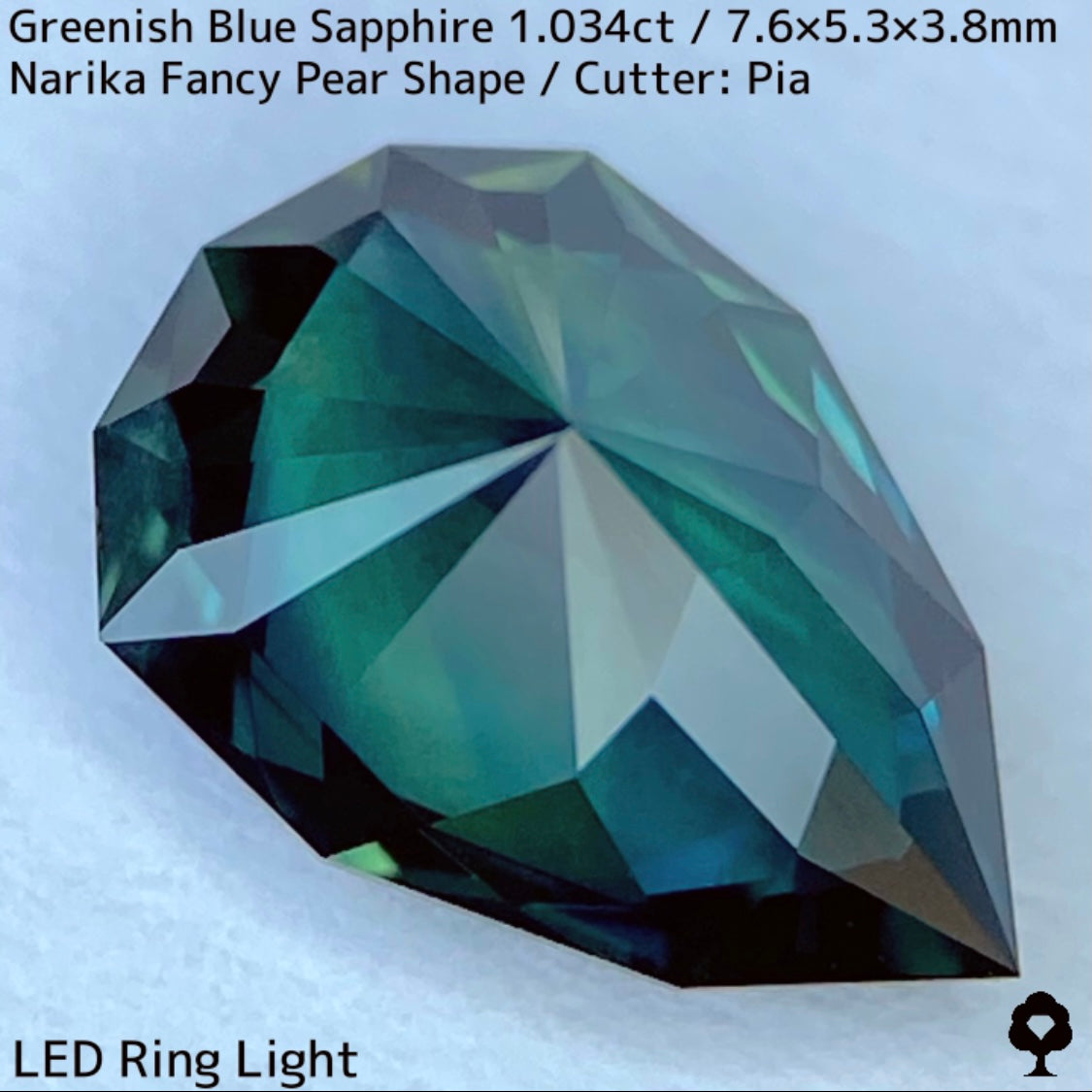 Greenish blue sapphire 1.034ct ★ Beautiful teal blue Narika cut with a sharp sparkle