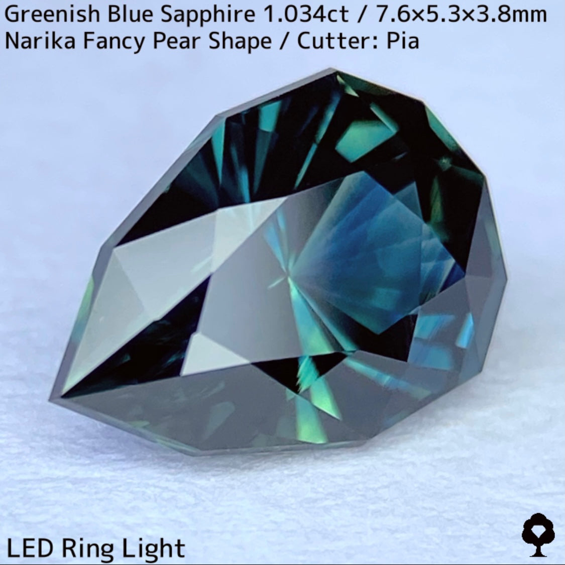 Greenish blue sapphire 1.034ct ★ Beautiful teal blue Narika cut with a sharp sparkle