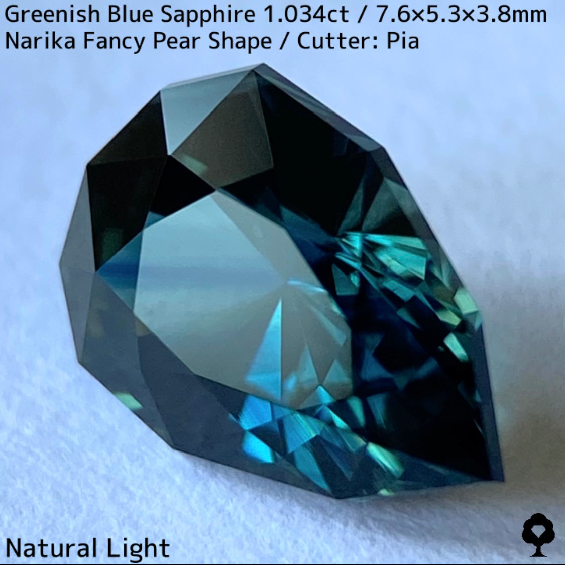 Greenish blue sapphire 1.034ct ★ Beautiful teal blue Narika cut with a sharp sparkle