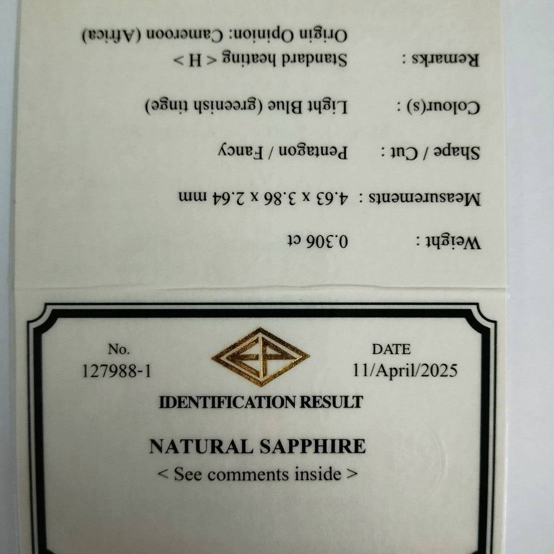Silky Blue Sapphire 0.306ct / Cameroon