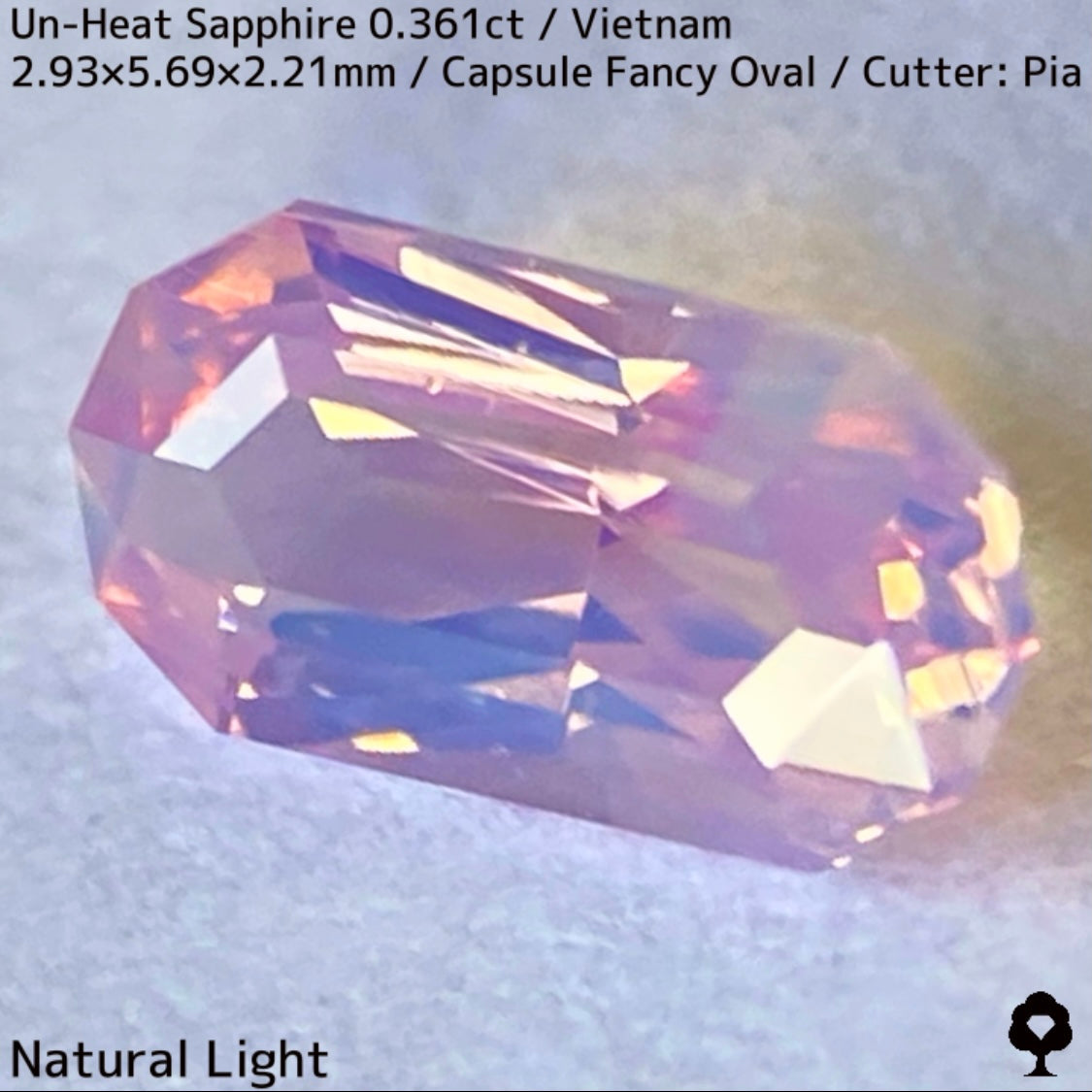 ベトナム産非加熱サファイア0.361ct★シルキーパープリッシュピンクとシルキーイエローのほんのりバイカラーが可愛い