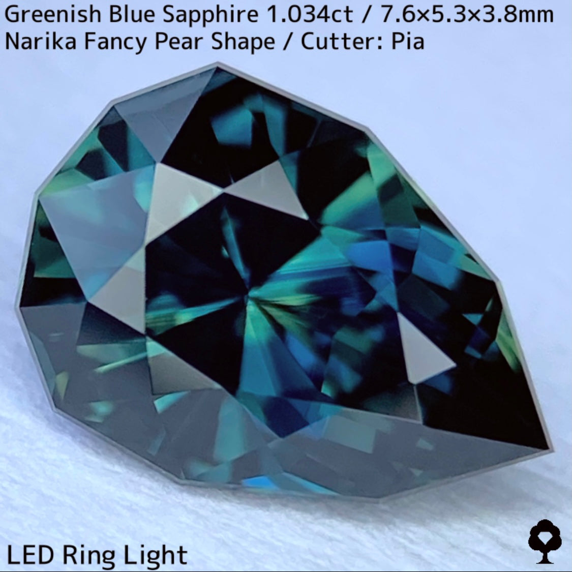 Greenish blue sapphire 1.034ct ★ Beautiful teal blue Narika cut with a sharp sparkle