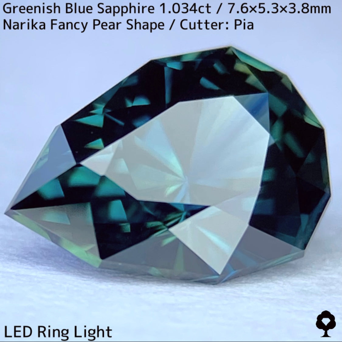 Greenish blue sapphire 1.034ct ★ Beautiful teal blue Narika cut with a sharp sparkle