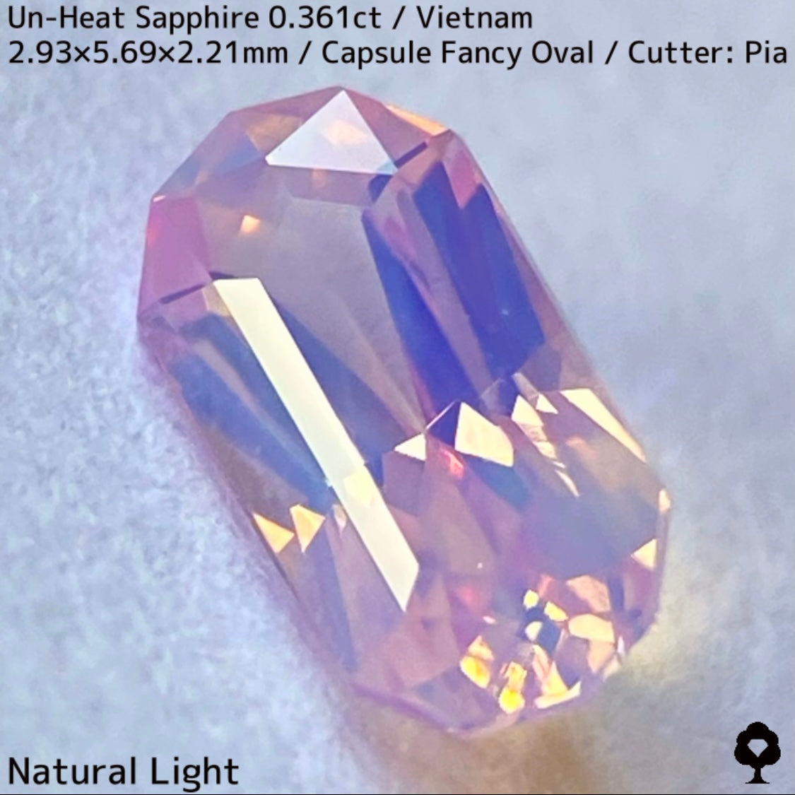 ベトナム産非加熱サファイア0.361ct★シルキーパープリッシュピンクとシルキーイエローのほんのりバイカラーが可愛い