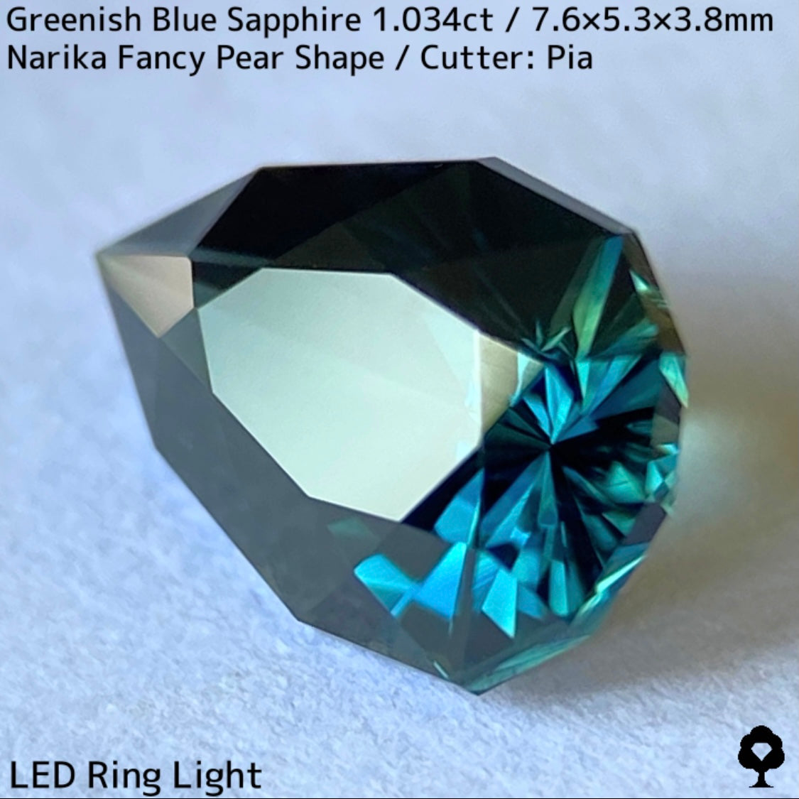 Greenish blue sapphire 1.034ct ★ Beautiful teal blue Narika cut with a sharp sparkle