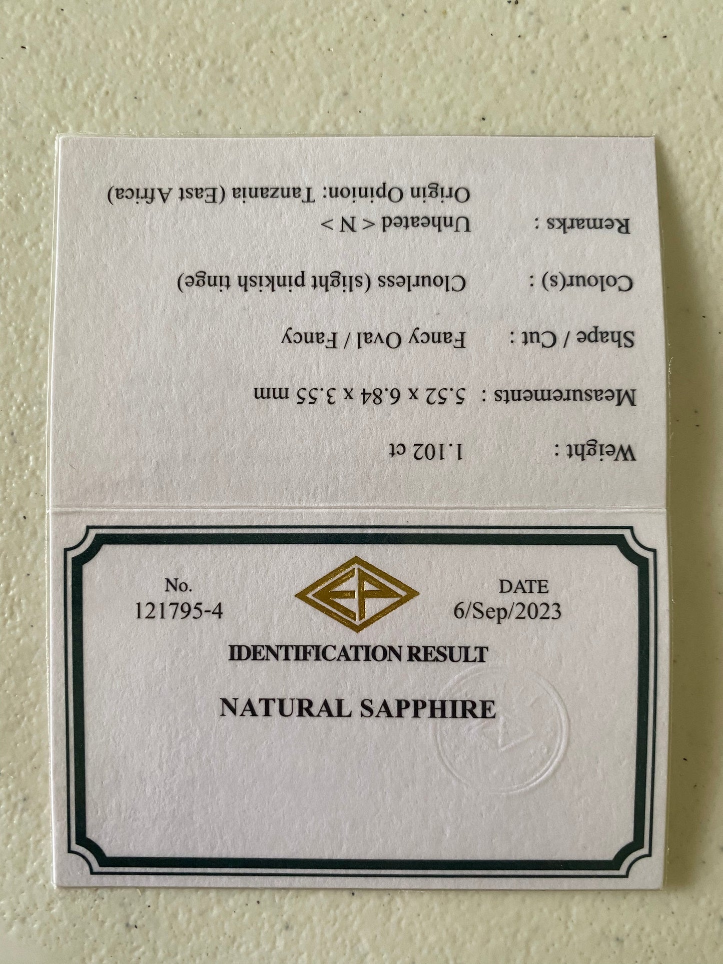 Un-heat Sapphire 1.102ct / Tanzania