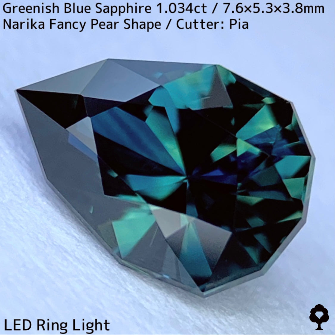 Greenish blue sapphire 1.034ct ★ Beautiful teal blue Narika cut with a sharp sparkle