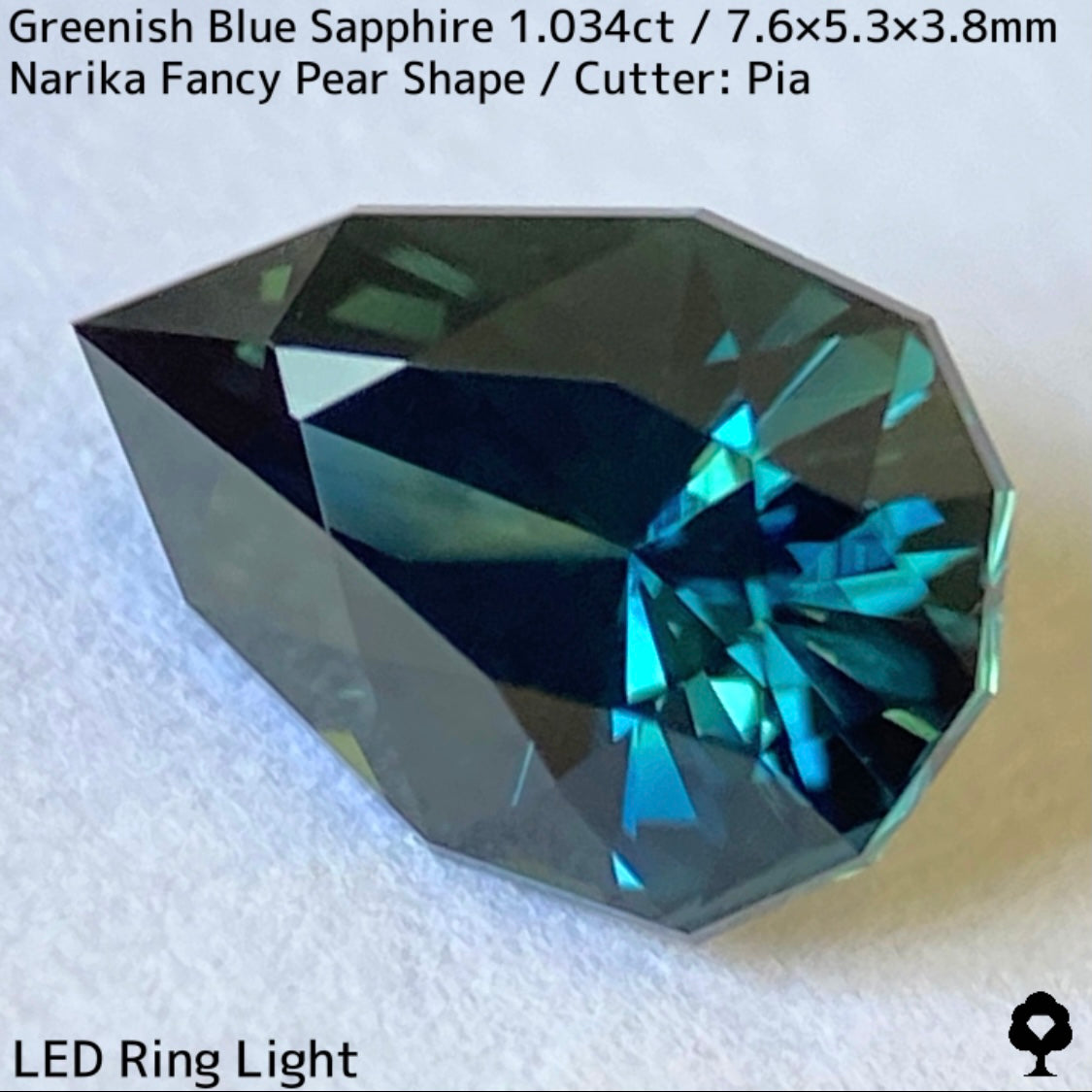 Greenish blue sapphire 1.034ct ★ Beautiful teal blue Narika cut with a sharp sparkle
