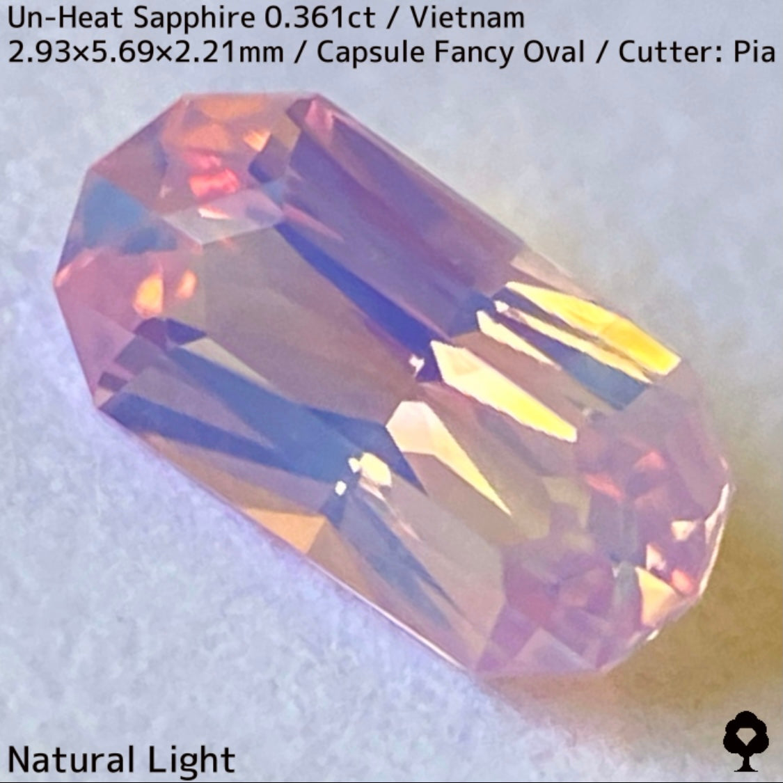 ベトナム産非加熱サファイア0.361ct★シルキーパープリッシュピンクとシルキーイエローのほんのりバイカラーが可愛い