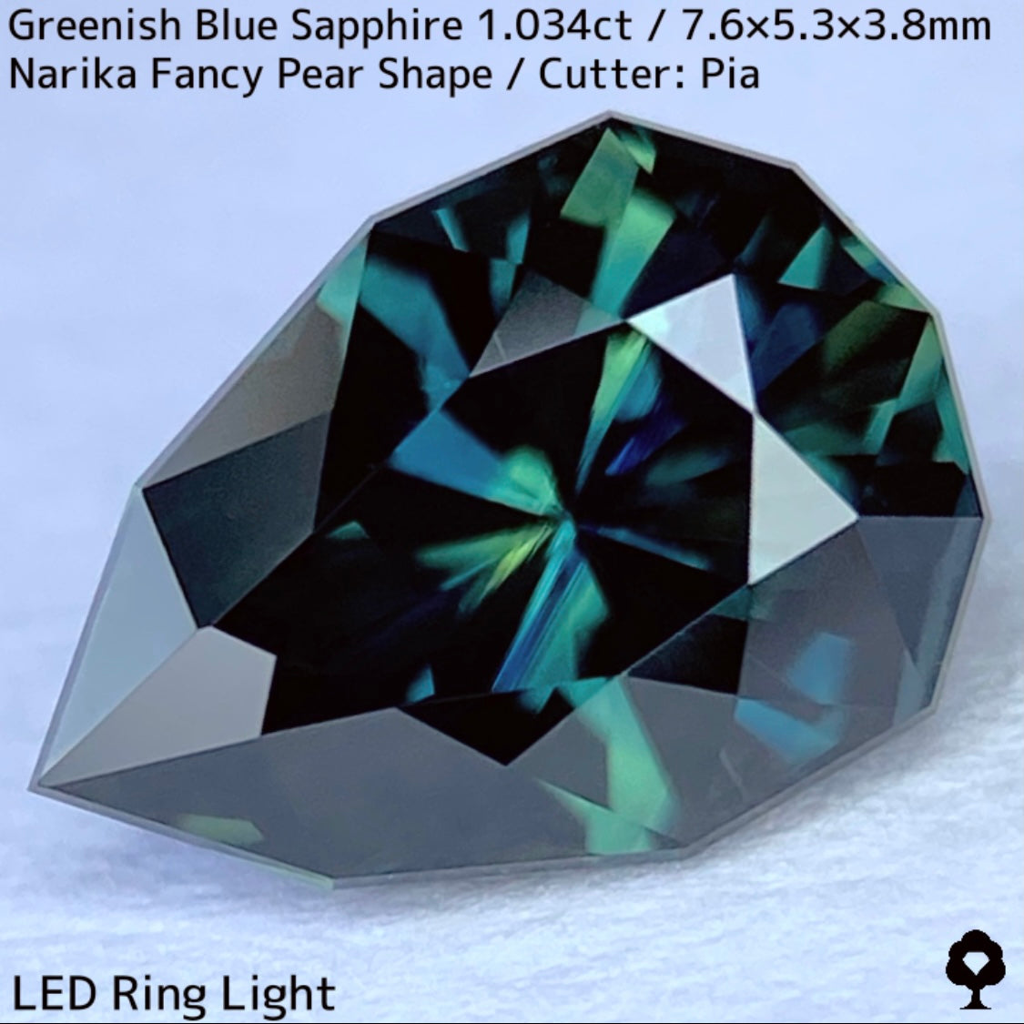 Greenish blue sapphire 1.034ct ★ Beautiful teal blue Narika cut with a sharp sparkle