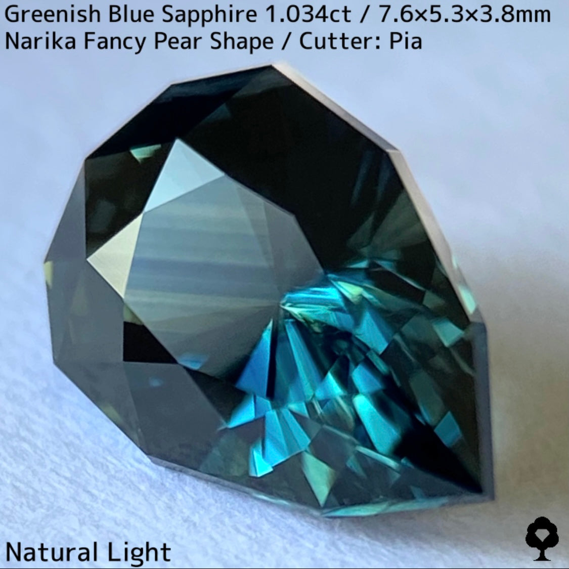 Greenish blue sapphire 1.034ct ★ Beautiful teal blue Narika cut with a sharp sparkle