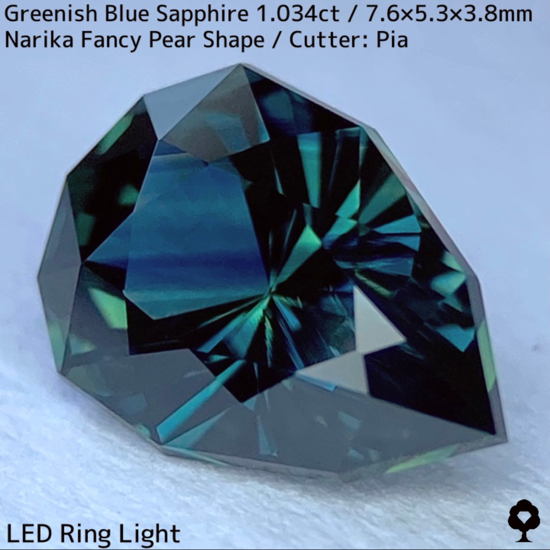 Greenish blue sapphire 1.034ct ★ Beautiful teal blue Narika cut with a sharp sparkle