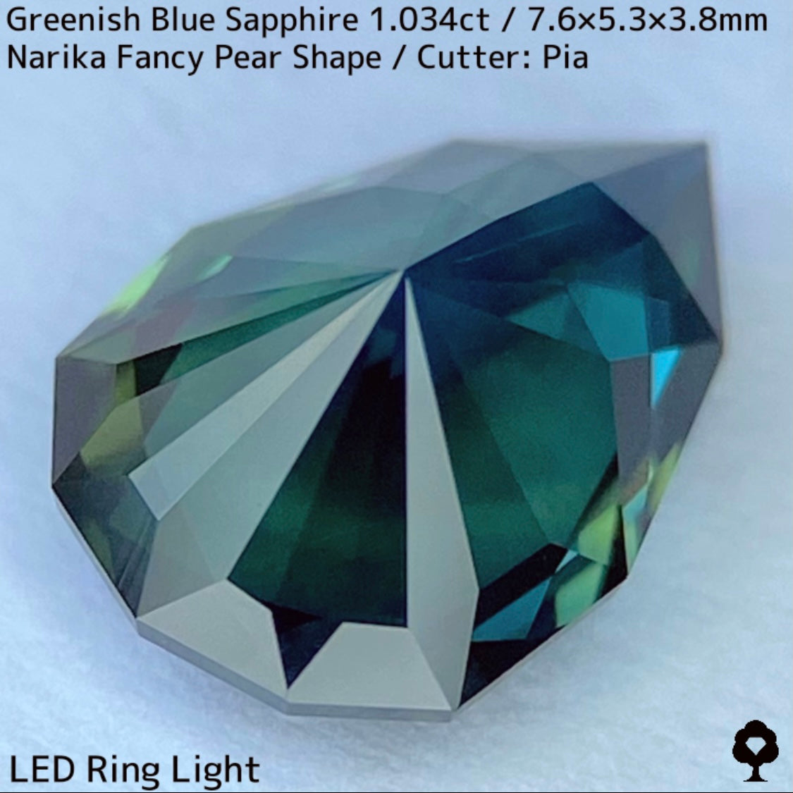Greenish blue sapphire 1.034ct ★ Beautiful teal blue Narika cut with a sharp sparkle