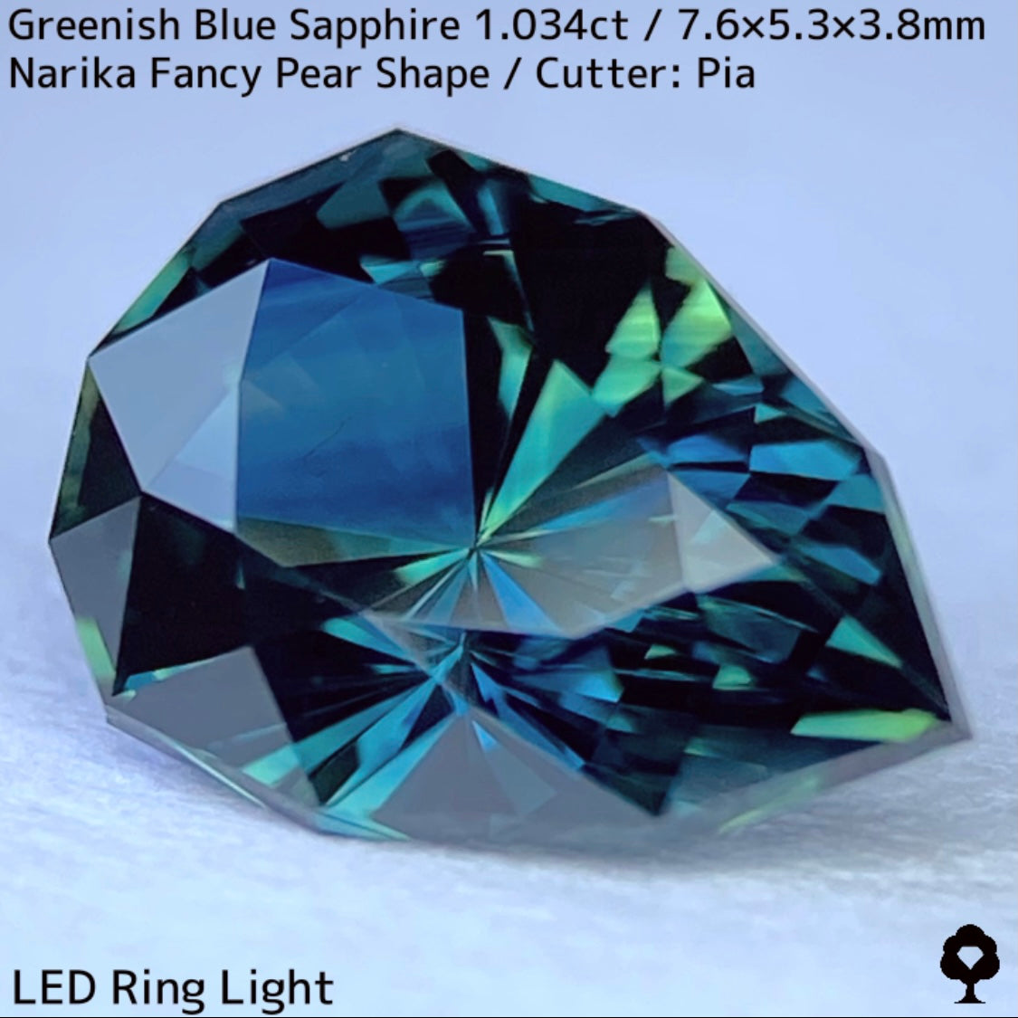 Greenish blue sapphire 1.034ct ★ Beautiful teal blue Narika cut with a sharp sparkle