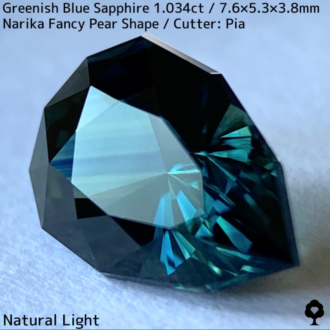 Greenish blue sapphire 1.034ct ★ Beautiful teal blue Narika cut with a sharp sparkle