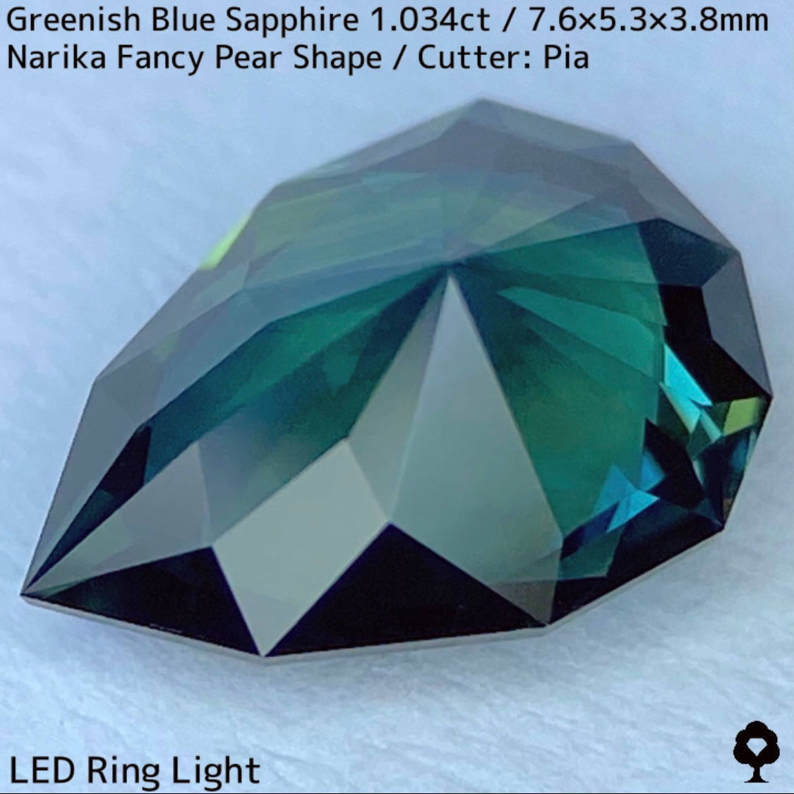 Greenish blue sapphire 1.034ct ★ Beautiful teal blue Narika cut with a sharp sparkle