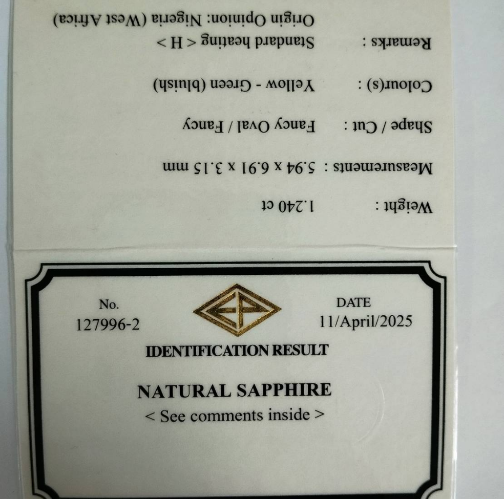 Yellowish Green Sapphire 1.240ct / Nigeria