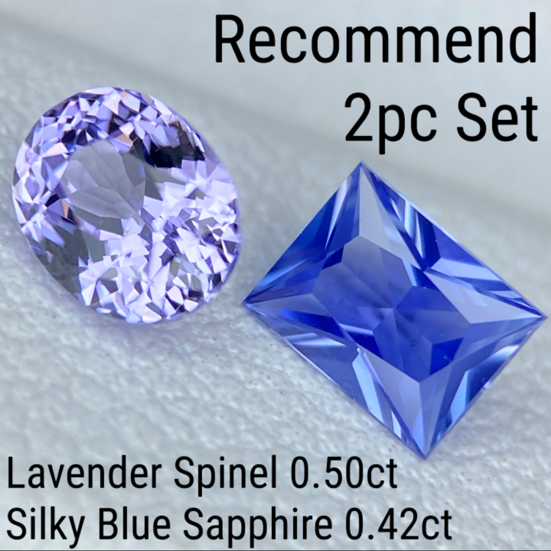 【Recommend 2pc Set】Lavender Spinel 0.50ct / Un-Heat Silky Blue Sapphire 0.42ct
