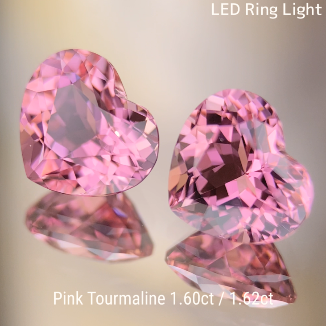 【Heart Shape Pair】Pink Tourmaline 2pc Set 1.606ct / 1.631ct