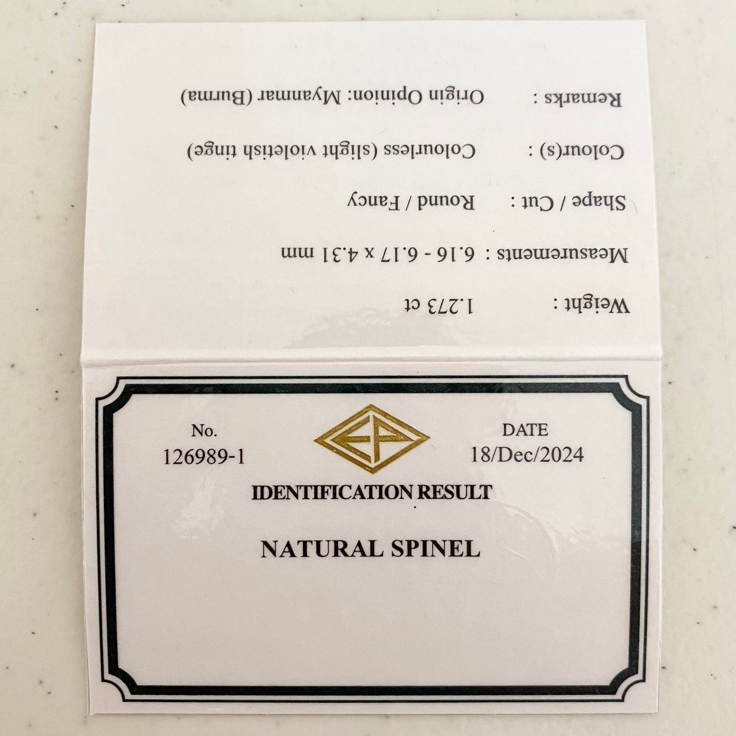 Colorless Spinel 1.273ct &