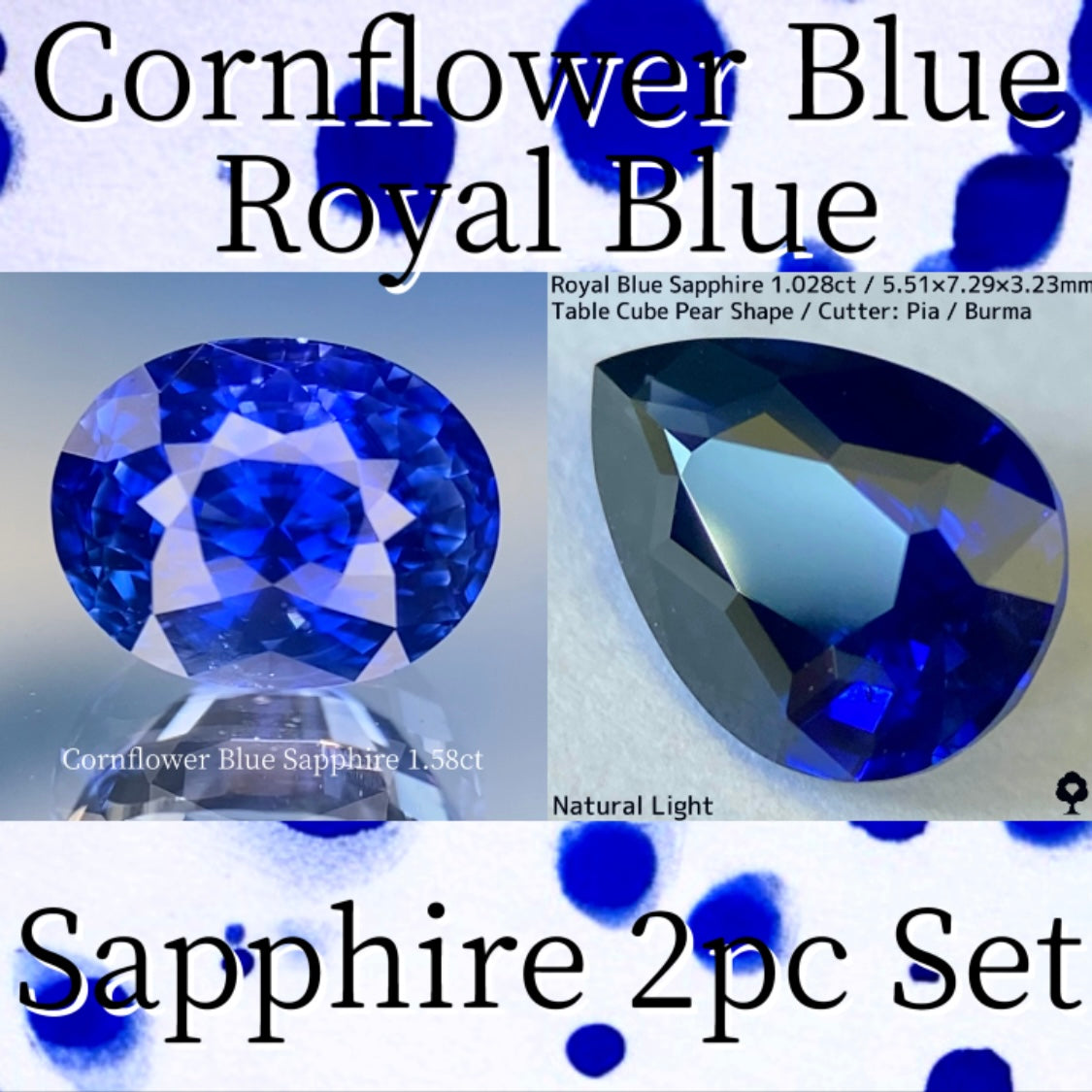 Special Sapphire 2pc Set / Cornflower Blue 1.58ct & Royal Blue 1.028ct