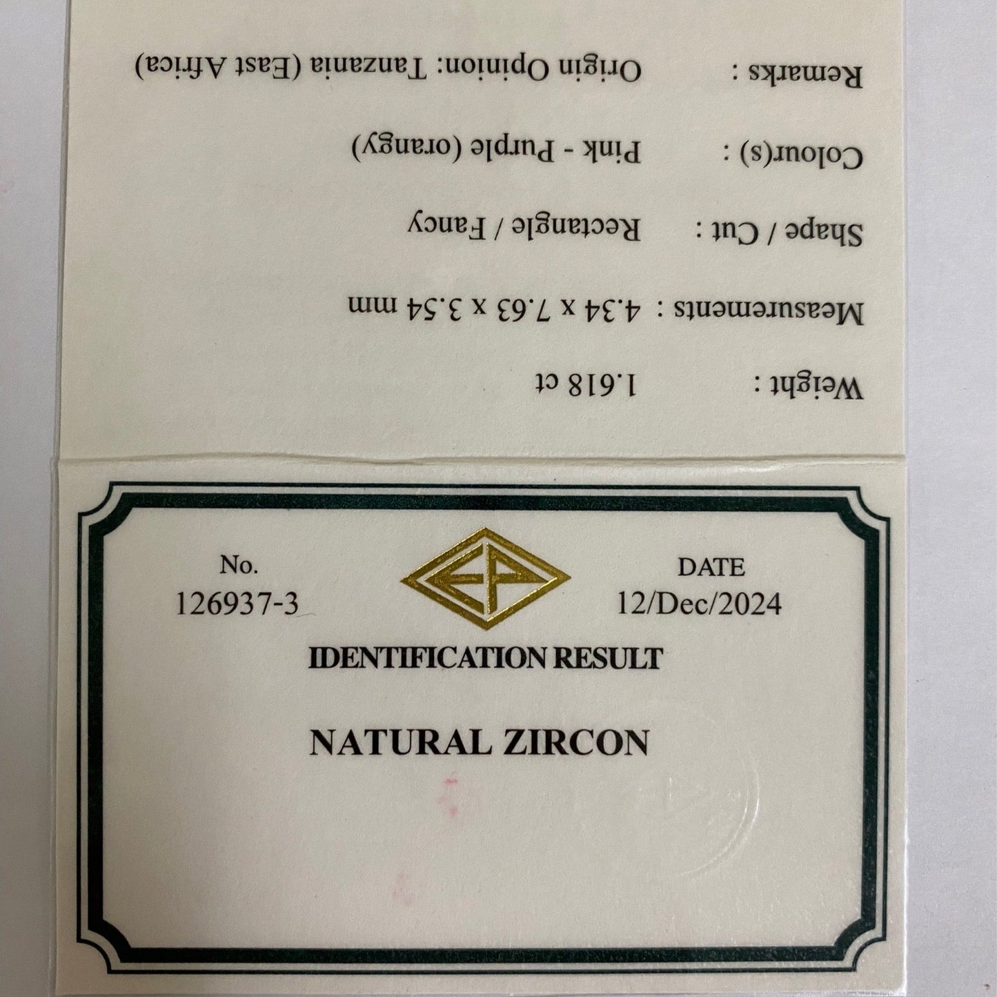 【Trial Price】Orangy Pink Zircon 1.618ct / Tanzania