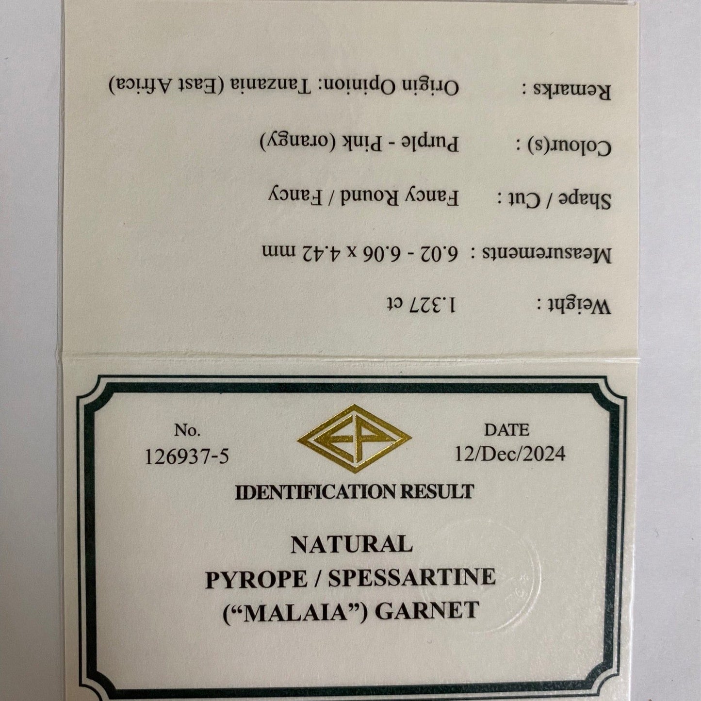 Malaya Garnet 1.327ct