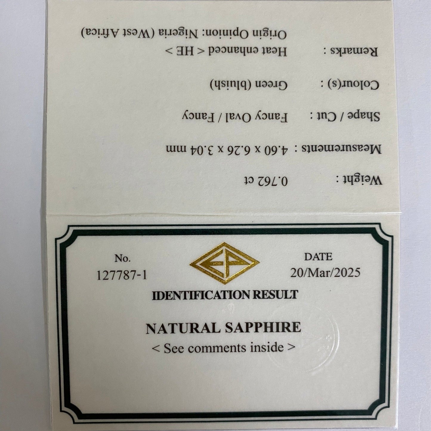 Bluish Green Sapphire 0.762ct / Nigeria
