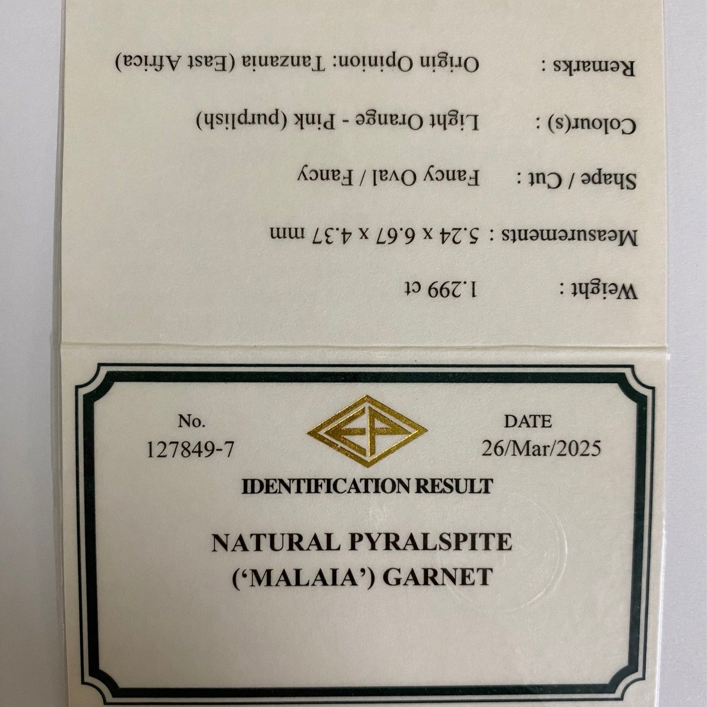 Malaya Garnet (Pyralspite) 1.299ct / Tanzania