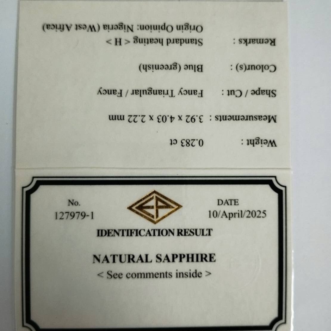 Greenish Blue Sapphire 0.283ct / Nigeria
