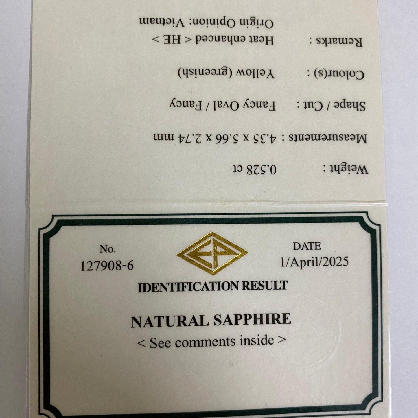 【3万円のお買い物で無料に】Greenish Yellow Sapphire 0.528ct / Vietnam
