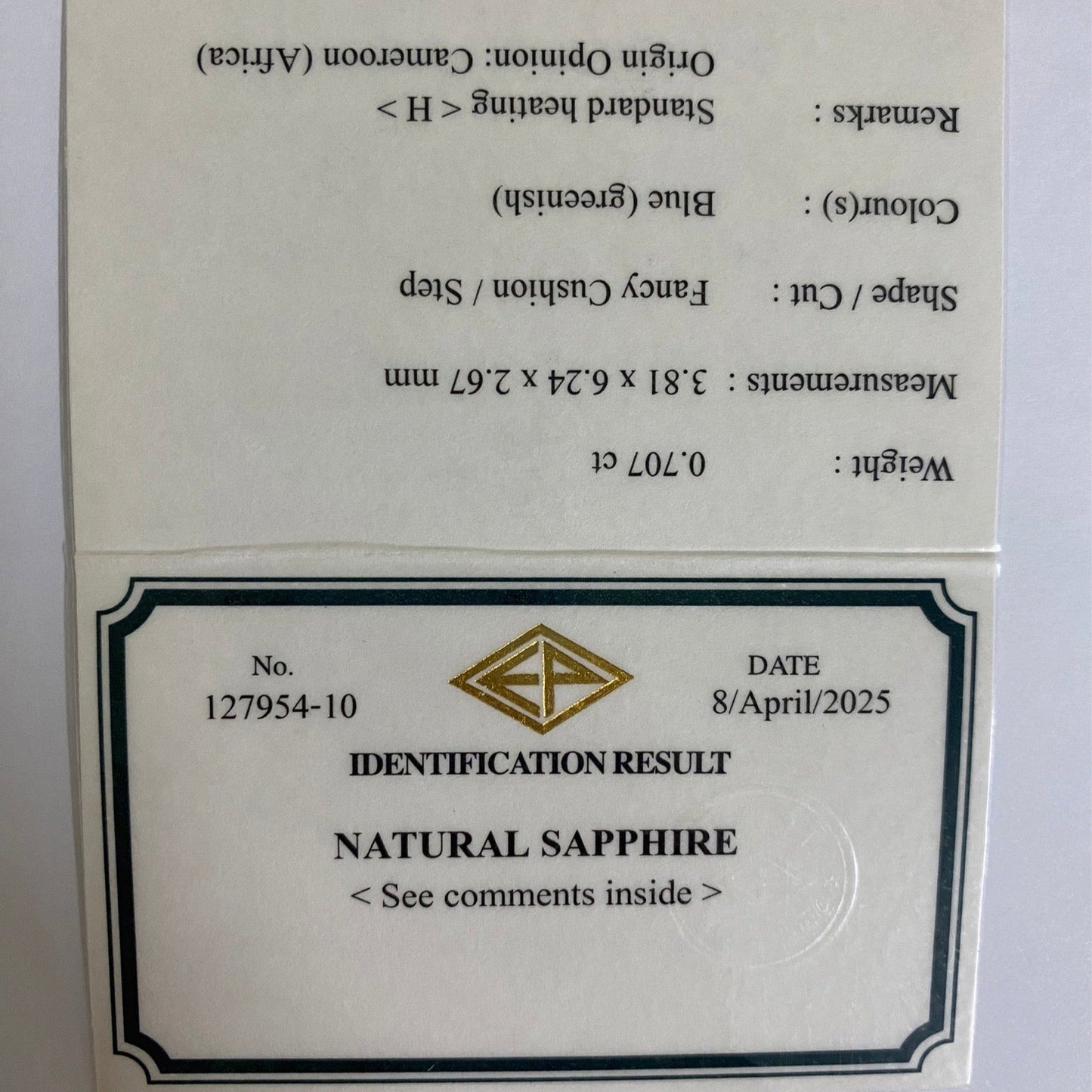 Silky Greenish Blue Sapphire 0.707ct / Cameroon