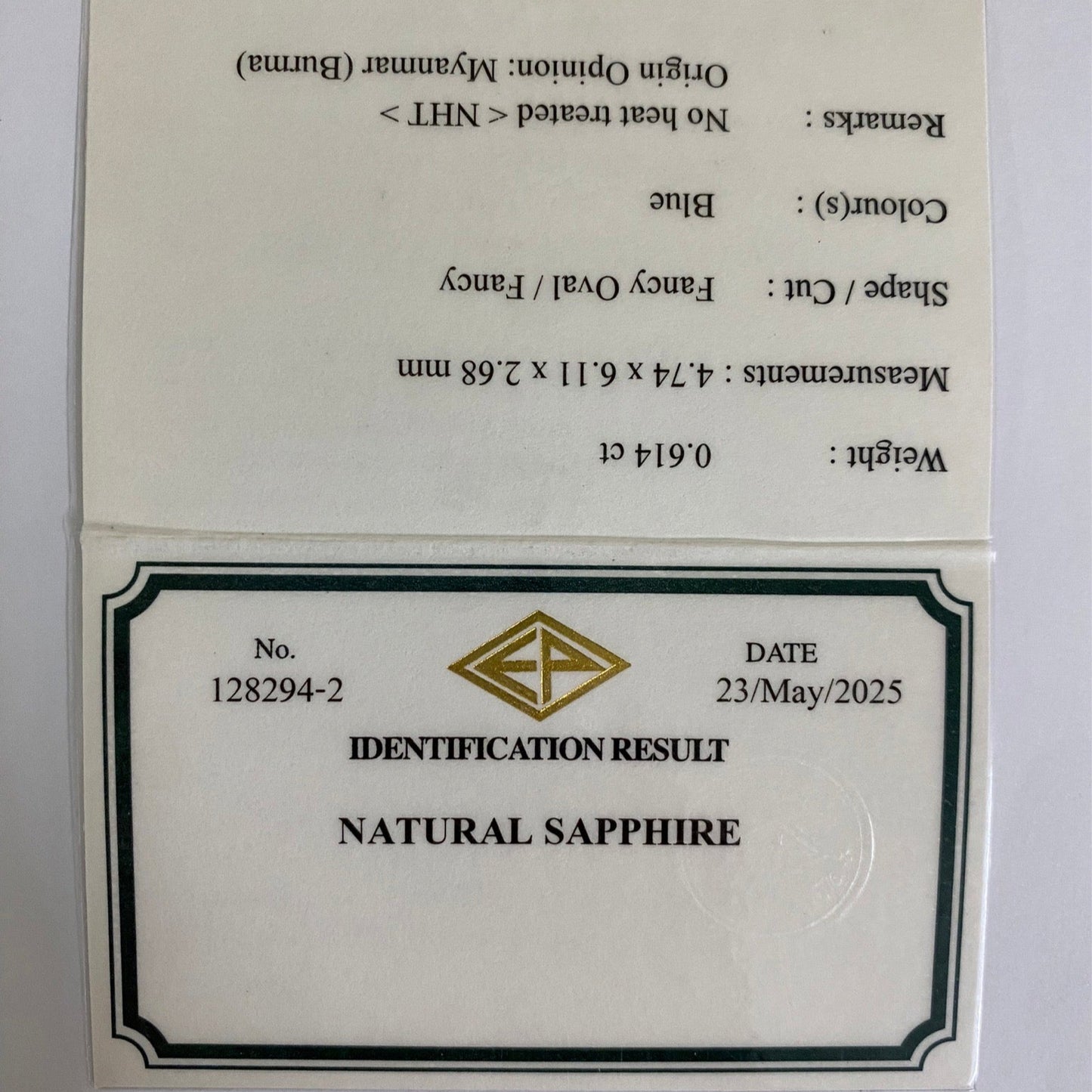 Un-Heat Cornflower Blue Sapphire 0.614ct / Burma