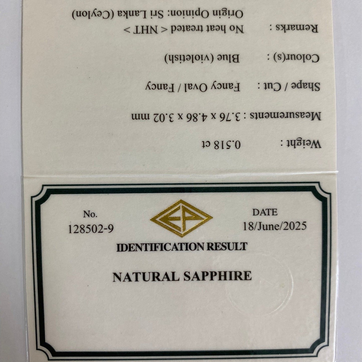 Un-Heat Sapphire 0.518ct / Sri Lanka
