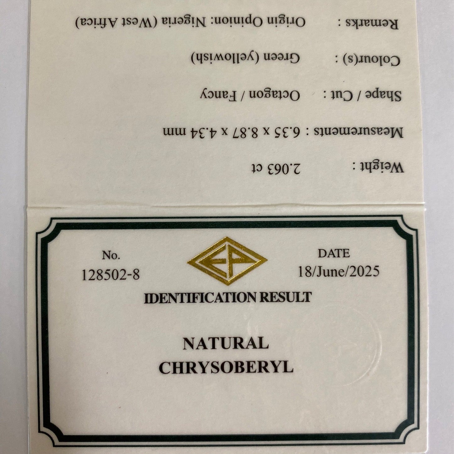 Chrysoberyl 2.063ct / Nigeria