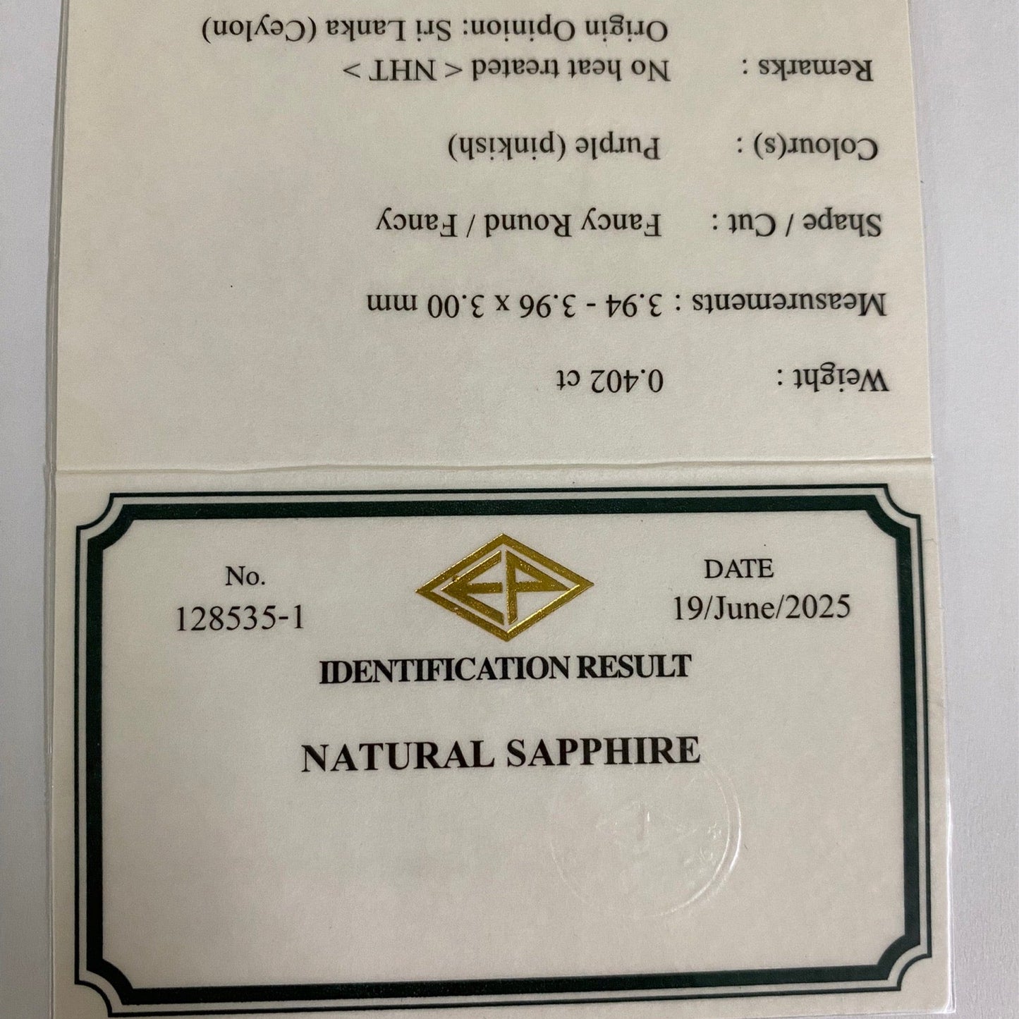 Un-Heat Sapphire 0.402ct / Sri Lanka