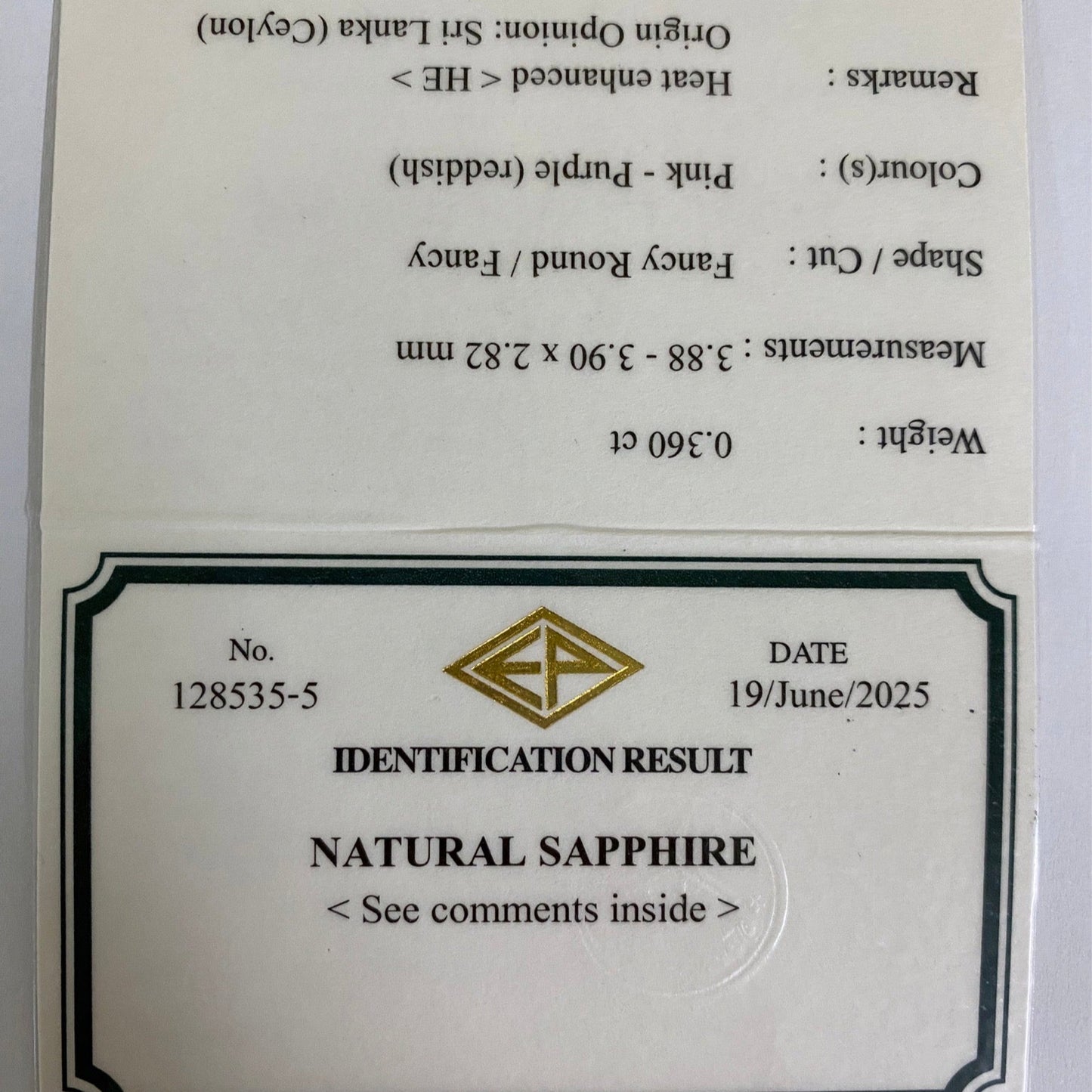 Purplish Pink Sapphire 0.360ct / Sri Lanka