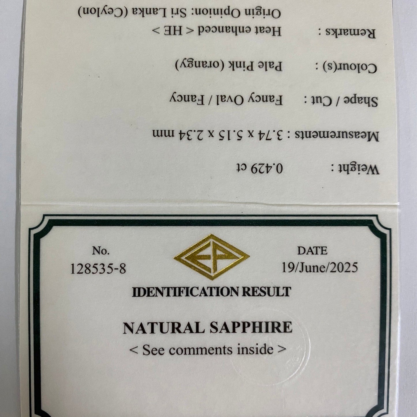 【Trial Price】Padparadscha Sapphire 0.429ct / Sri Lanka