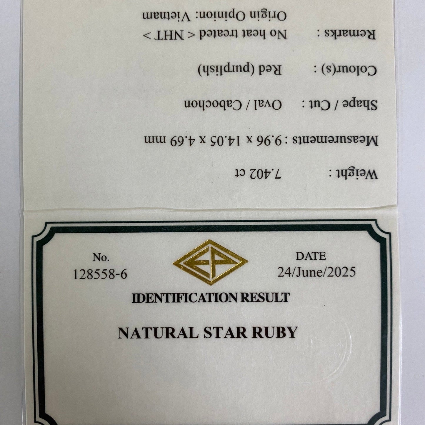 Un-Heat Star Ruby 7.402ct / Vietnam