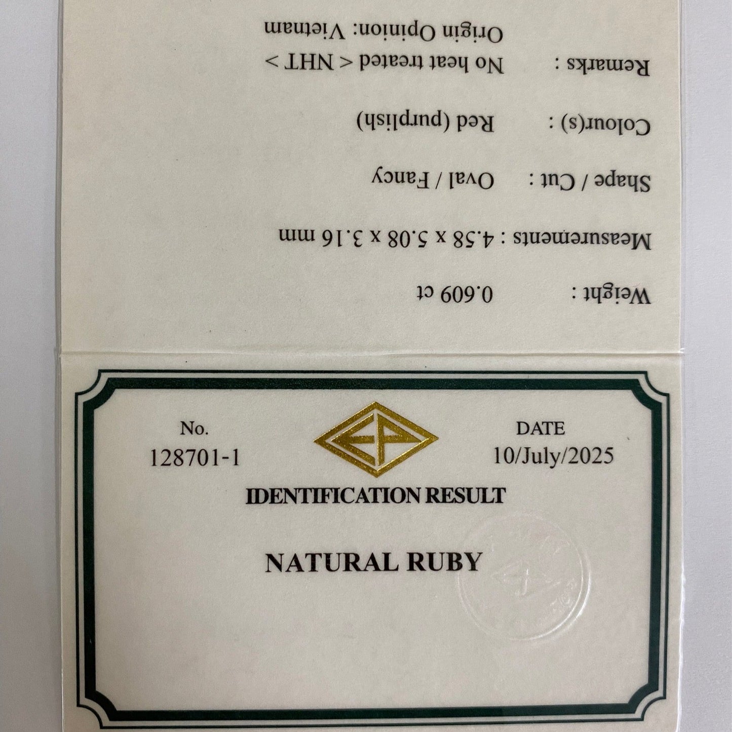 Un-Heat Ruby 0.609ct / Vietnam